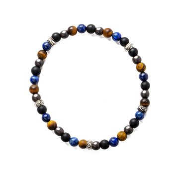 Chevron Stopper Bracelet in Tiger Eye, Hematite, Onyx and Hematite Gemstone Beads