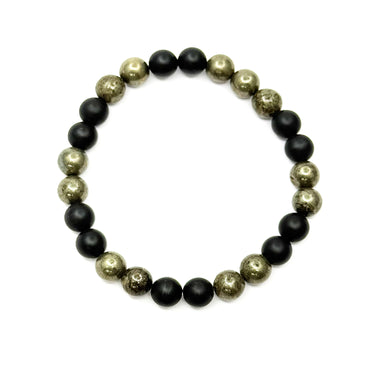 Natural Pyrite & Black Onyx Beaded Bracelet