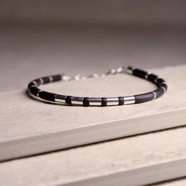 Stria- Minimal 925 sterling silver silicon rubber bracelet