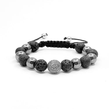 The Urban Pod Macramé Bracelet in Om bead in 925 sterling silver with Volcanic lava and Hematite Gemstones