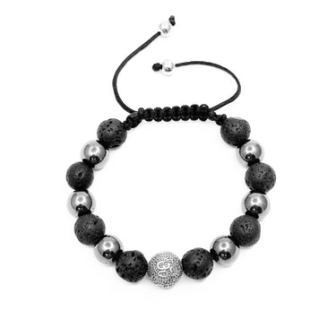 The Urban Pod Macramé Bracelet in Om bead in 925 sterling silver with Volcanic lava and Hematite Gemstones
