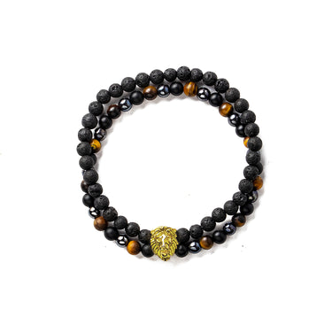 Two layer Lion Bracelet in Multi Gemstone beads