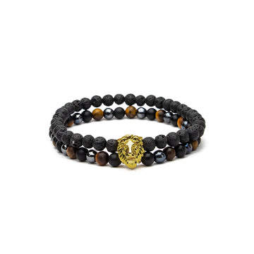 Two layer Lion Bracelet in Multi Gemstone beads