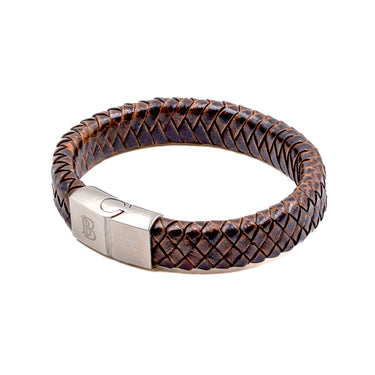 Flat Braided Genuine Brown Leather Bracelet