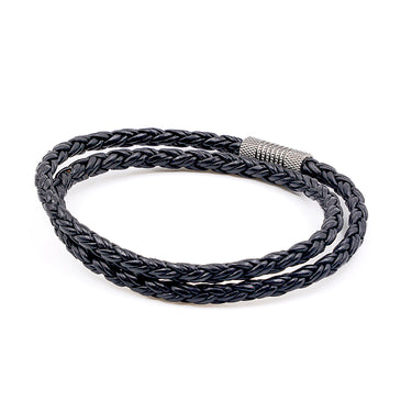 4mm Twisted Rope Genuine Black Leather Bracelet.