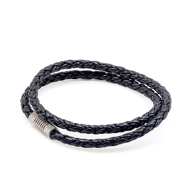 4mm Twisted Rope Genuine Black Leather Bracelet.