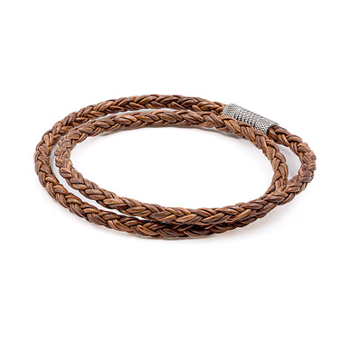 4mm Twisted rope Tan Brown Leather Bracelet.