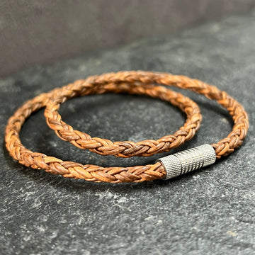 4mm Twisted rope Tan Brown Leather Bracelet.