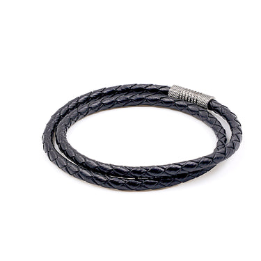 4mm Double Wrap Bracelet in Genuine Black Leather