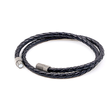 4mm Double Wrap Bracelet in Genuine Black Leather