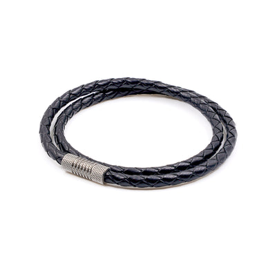 4mm Double Wrap Bracelet in Genuine Black Leather