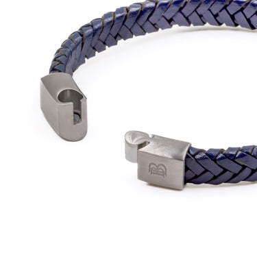 Navy Blue Flat Leather Bracelet With Brushed Stainless Steel Lock