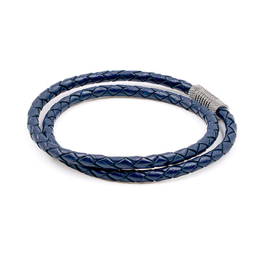 4mm Double Wrap Bracelet in Navy blue Leather.