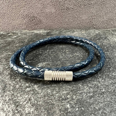 4mm Double Wrap Bracelet in Navy blue Leather.