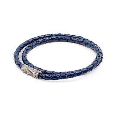 4mm Double Wrap Bracelet in Navy blue Leather.