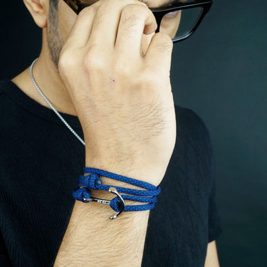 Nautical Rope Anchor Wrap Bracelet in Navy Blue