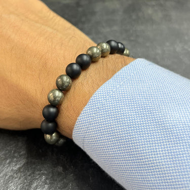 8mm Pyrite & Matte Black Onyx Beaded Bracelet