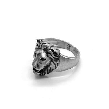 Poised Royal Lion Ring in 925 Sterling Silver with Oxidized matte finish