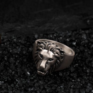 Poised Royal Lion Ring in 925 Sterling Silver with Oxidized matte finish