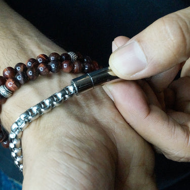 6mm Textured box chain bracelet in Stainless steel Whitye finish