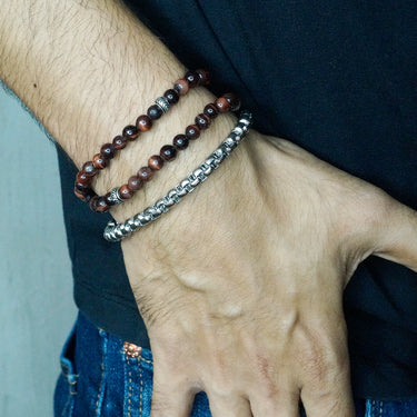 6mm Textured box chain bracelet in Stainless steel Whitye finish