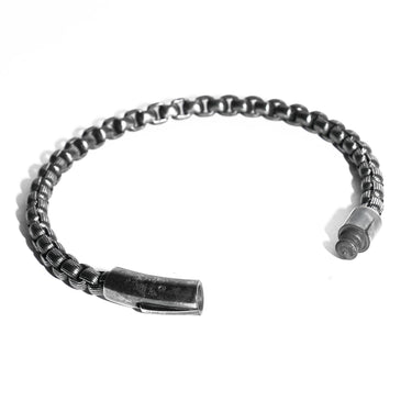 6mm Textured box chain bracelet in Stainless steel oxidized finish