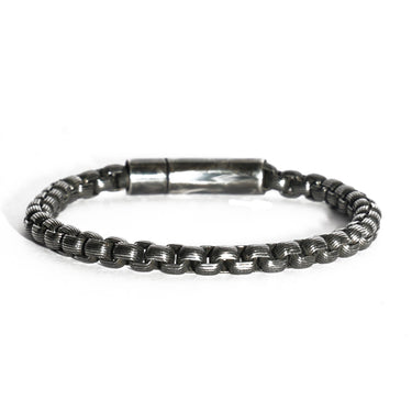 6mm Textured box chain bracelet in Stainless steel oxidized finish