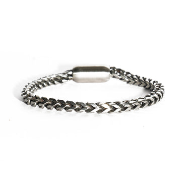 6mm Oxidized Finish Stainless Steel Single Layer Chain Bracelet with sleek Magnatic clasp