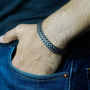 Men's Double Layer Flat Chain Bracelet in Dark Oxidized finish