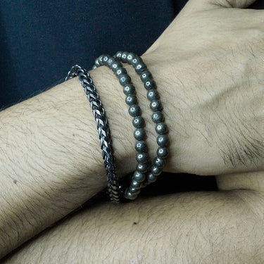 Oxidized Finish Stainless Steel Single Layer Chain Bracelet