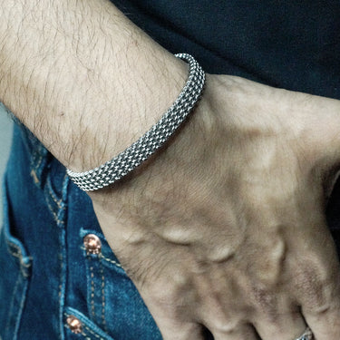 Woven Mesh patterned Cuff Silver finish