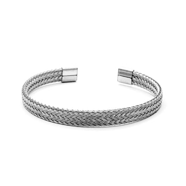 Thin Weave patterned Cuff in Silver finish