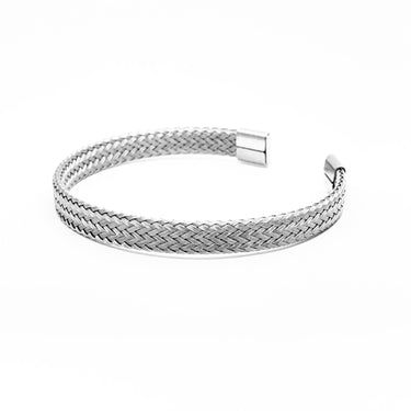 Thin Weave patterned Cuff in Silver finish