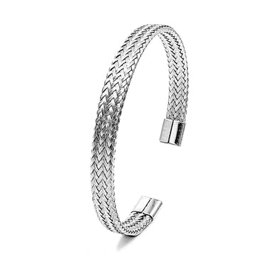 Thin Weave patterned Cuff in Silver finish