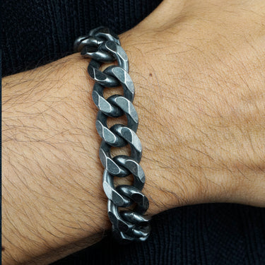 Men's Hammered Cuban Bracelet  in oxidzed finish