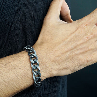 Men's Hammered Cuban Bracelet  in oxidzed finish