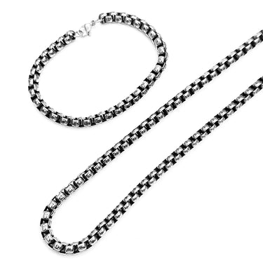 Thick Box Chain & Bracelet combo in Oxidized finish