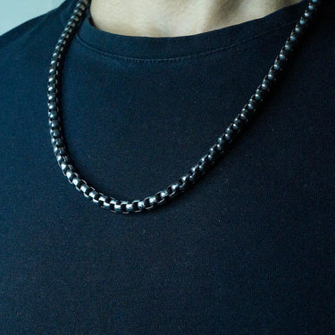 Thick Box Chain & Bracelet combo in Oxidized finish
