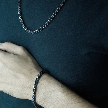 Thick Braided Chain & Bracelet combo in Oxidized finish
