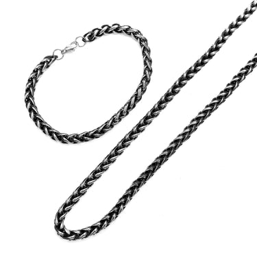 Thick Braided Chain & Bracelet combo in Oxidized finish