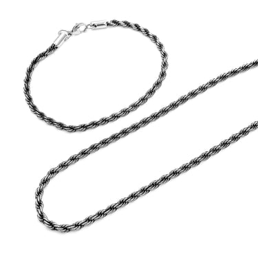 Twisted rope Chain & Bracelet combo in Oxidized finish