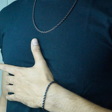 Twisted rope Chain & Bracelet combo in Oxidized finish