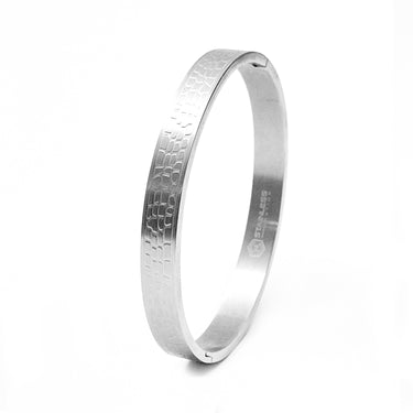 Brick Finish White Stainless Steel Cuff Bangle .