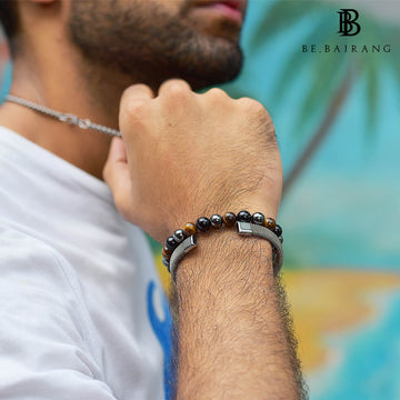 Bracelet Combo: Beaded Link Bracelets in Hematite, Onyx  Tiger Eye Gemstone Beads & Steel Mesh Cuff Bracelet