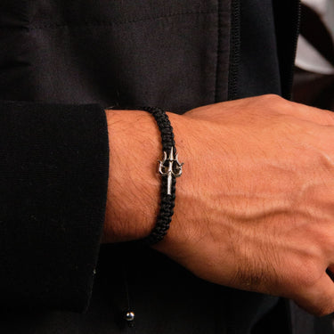 Mighty Trishul Bracelet in Black Macramé Threading