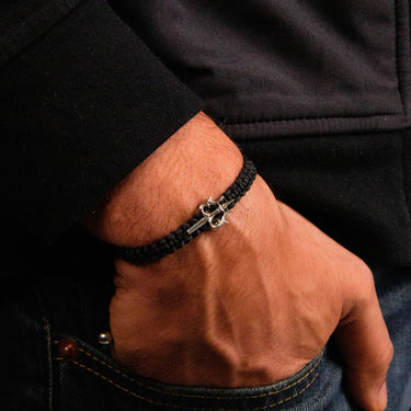 Mighty Trishul Bracelet in Black Macramé Threading