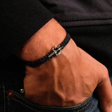 Mighty Trishul Bracelet in Black Macramé Threading