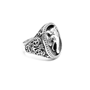 The Elephant Head Filigree Ring in Oxidized 925 sterling silver