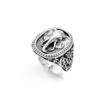 The Elephant Head Filigree Ring in Oxidized 925 sterling silver