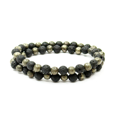 Two Layer Wrap Bracelet in pyrites beads & Lava Gemstone Beads